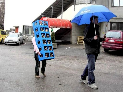 couple with beer and umbrella